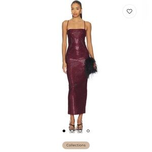 Retrofete Burgundy Sequin Midi Dress